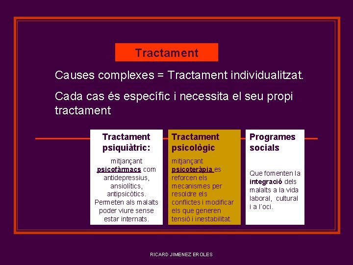 Tractament Causes complexes = Tractament individualitzat. Cada cas és específic i necessita el seu