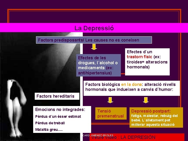 La Depressió Factors predisposants/ Les causes no es coneixen Efectes de les drogues, l´alcohol