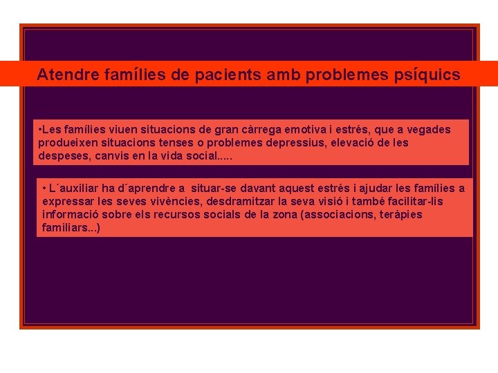 Atendre famílies de pacients amb problemes psíquics • Les famílies viuen situacions de gran