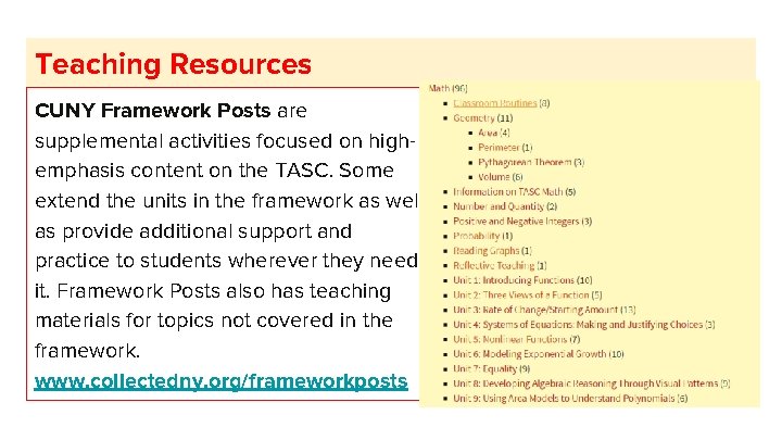 Teaching Resources CUNY Framework Posts are supplemental activities focused on highemphasis content on the