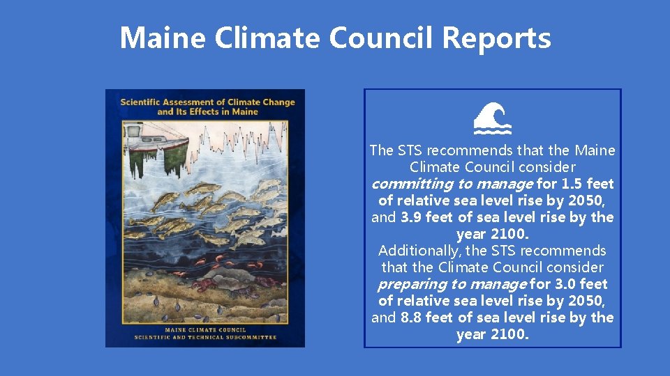 Maine Climate Council Reports The STS recommends that the Maine Climate Council consider committing