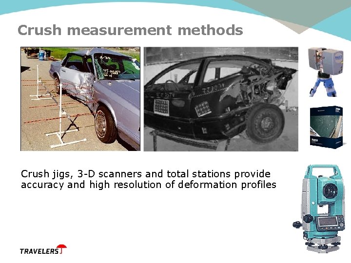 Crush measurement methods Crush jigs, 3 -D scanners and total stations provide accuracy and