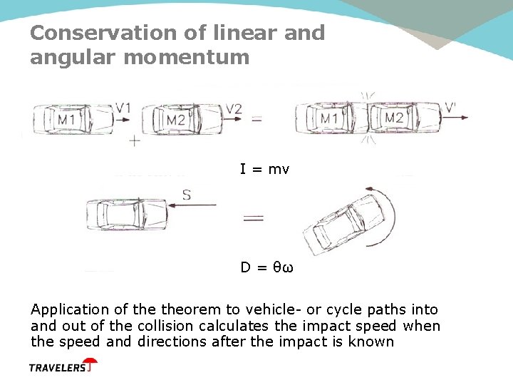 Conservation of linear and angular momentum I = mv D = θω Application of