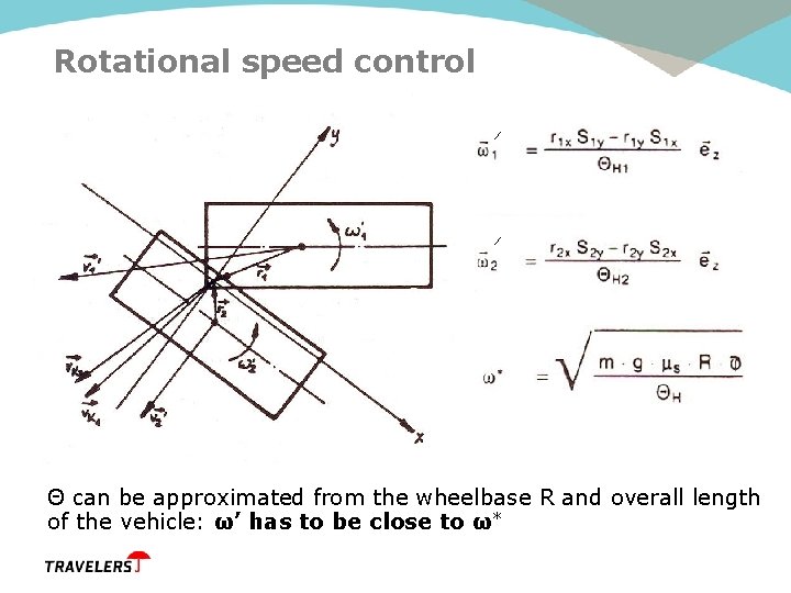 Rotational speed control Θ can be approximated from the wheelbase R and overall length