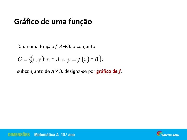 Gráfico de uma função Dada uma função f: A→B, o conjunto , subconjunto de