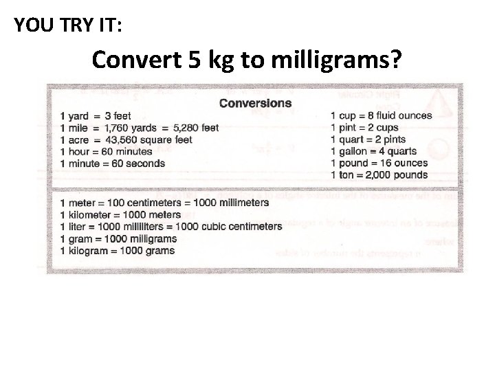 YOU TRY IT: Convert 5 kg to milligrams? 