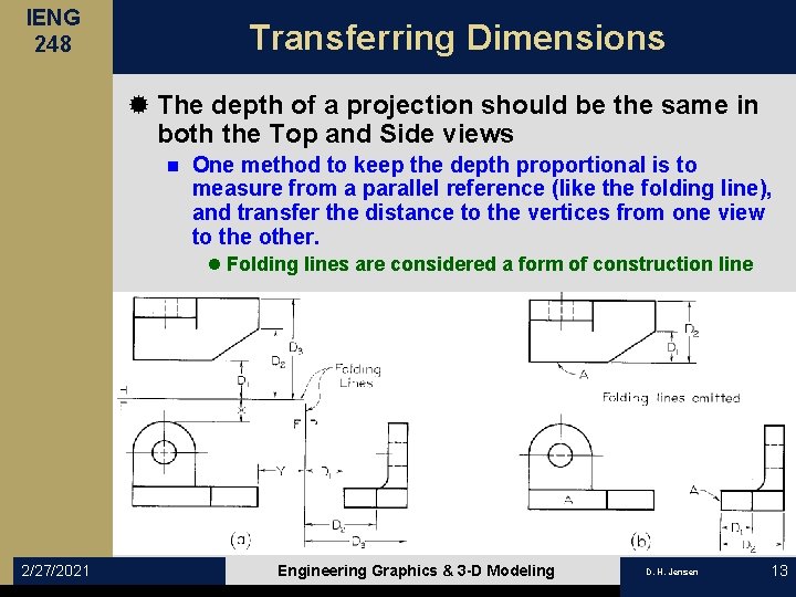 IENG 248 Transferring Dimensions ® The depth of a projection should be the same