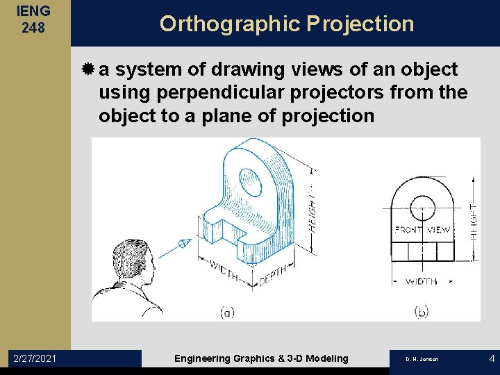 IENG 248 Orthographic Projection ® a system of drawing views of an object using