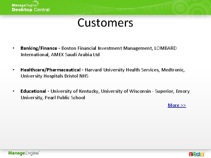 Customers • Banking/Finance - Boston Financial Investment Management, LOMBARD International, AMEX Saudi Arabia Ltd