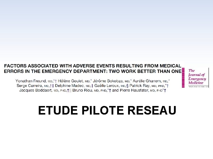 ETUDE PILOTE RESEAU 