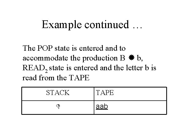 Example continued … The POP state is entered and to accommodate the production B