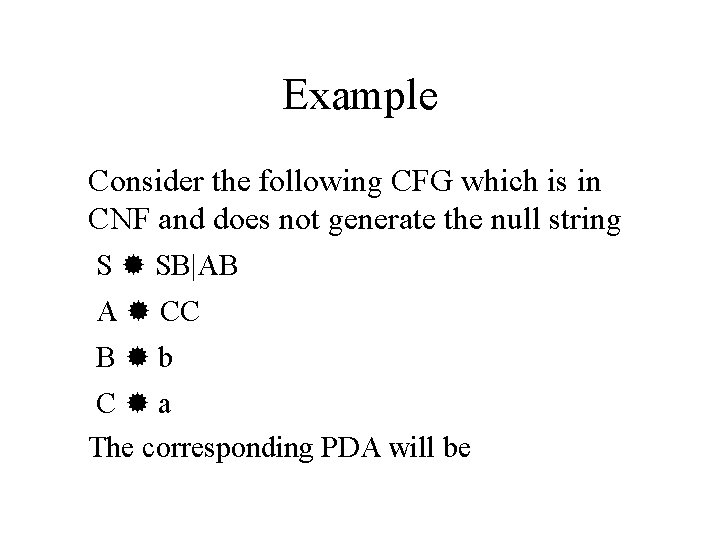 Example Consider the following CFG which is in CNF and does not generate the