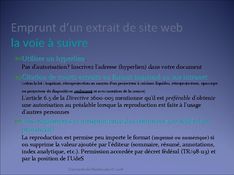 Emprunt d’un extrait de site web la voie à suivre Utiliser un hyperlien Pas