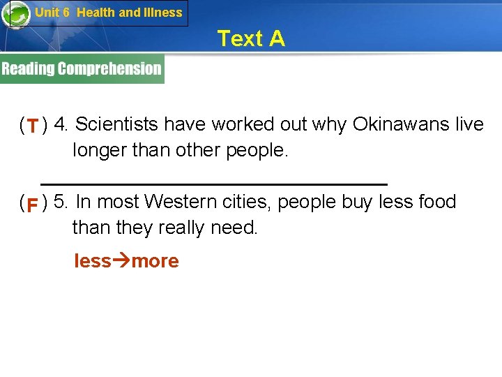 Unit 6 Health and Illness Text A ( ) 4. Scientists have worked out