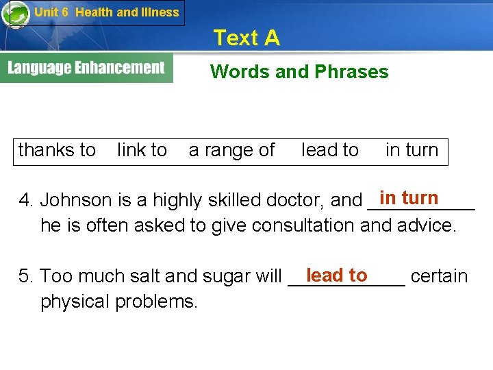 Unit 6 Health and Illness Text A Words and Phrases thanks to link to