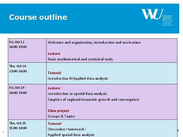 Course outline Fri, Oct 12 16: 00 -19: 00 Welcome and organization, introduction and