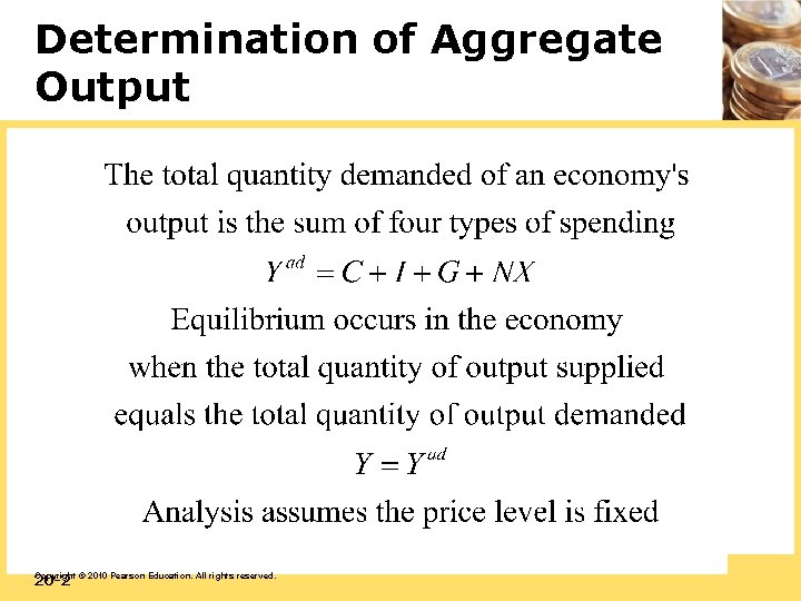 Determination of Aggregate Output 20 -2 Copyright © 2010 Pearson Education. All rights reserved.