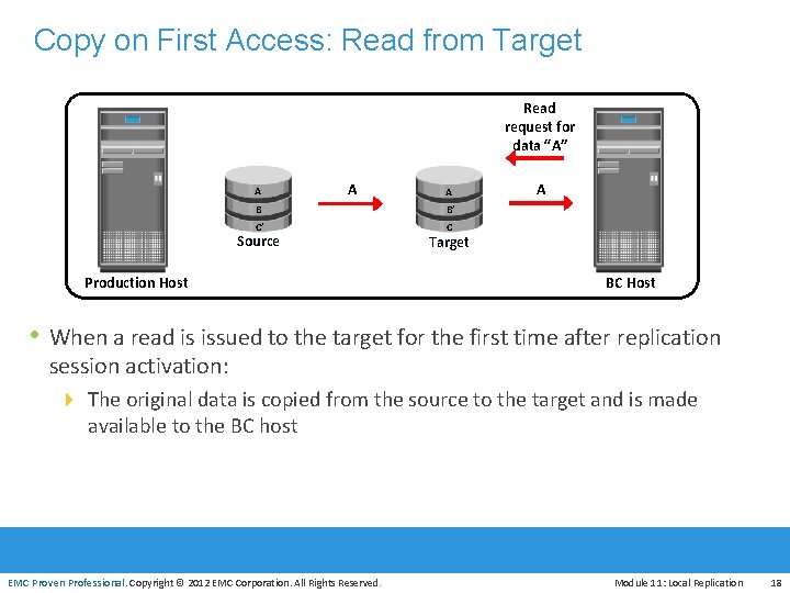 Copy on First Access: Read from Target Read request for data “A” A A