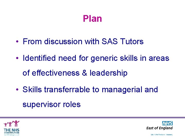 Plan • From discussion with SAS Tutors • Identified need for generic skills in