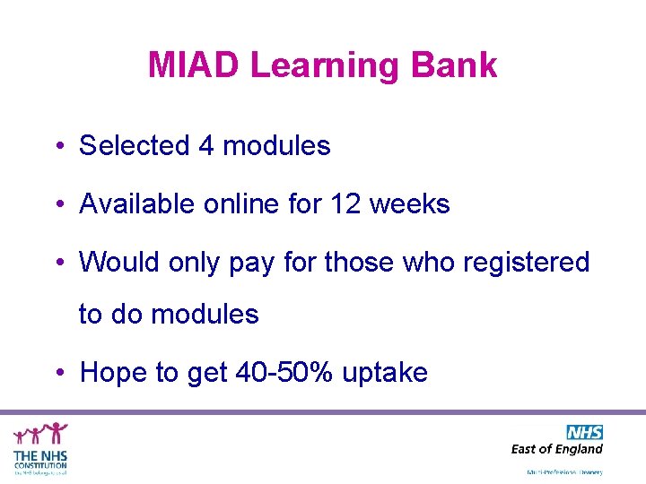 MIAD Learning Bank • Selected 4 modules • Available online for 12 weeks •