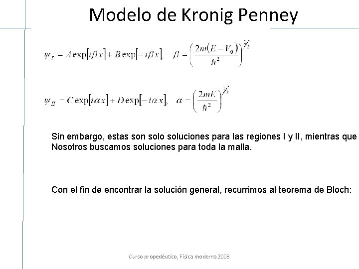 Modelo de Kronig Penney Sin embargo, estas son solo soluciones para las regiones I