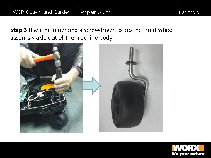 WORX Lawn and Garden Repair Guide Step 3 Use a hammer and a screwdriver