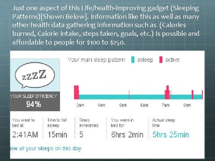 Just one aspect of this Life/health-improving gadget (Sleeping Patterns)[Shown Below]. Information like this as