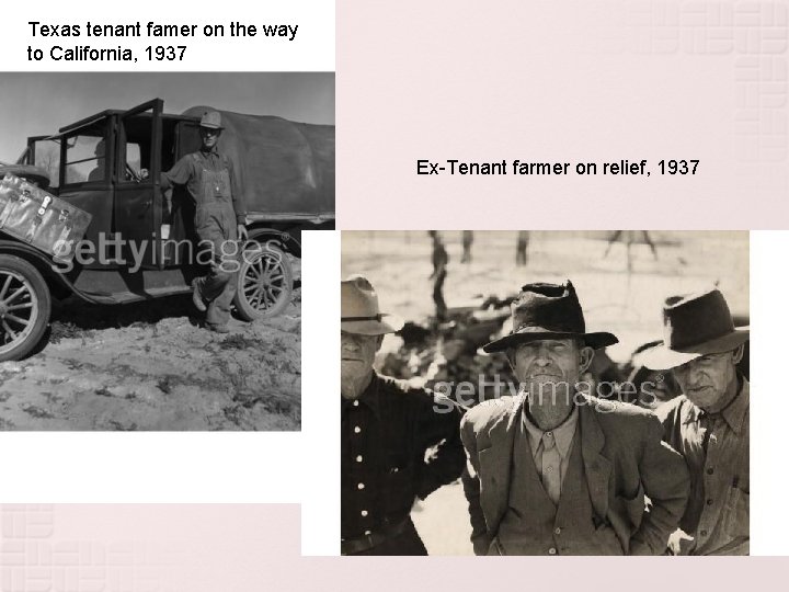 Texas tenant famer on the way to California, 1937 Ex-Tenant farmer on relief, 1937