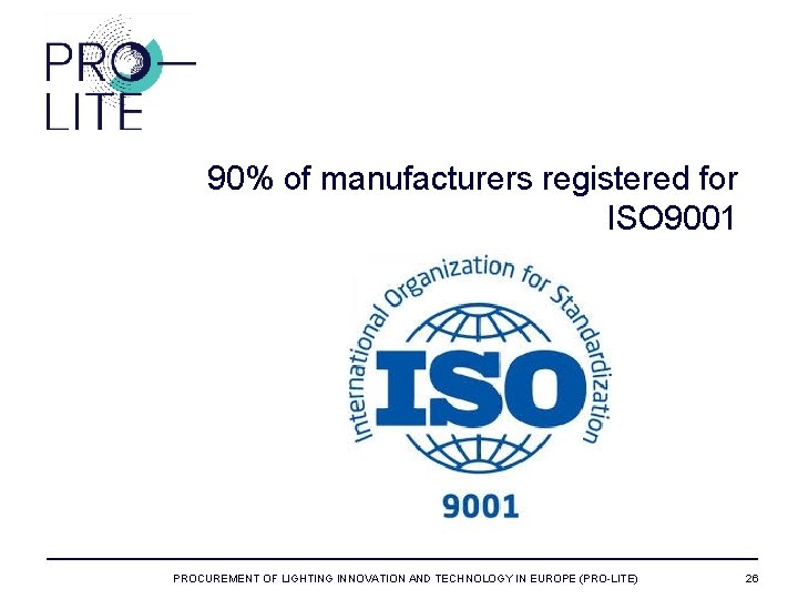 90% of manufacturers registered for ISO 9001 PROCUREMENT OF LIGHTING INNOVATION AND TECHNOLOGY IN