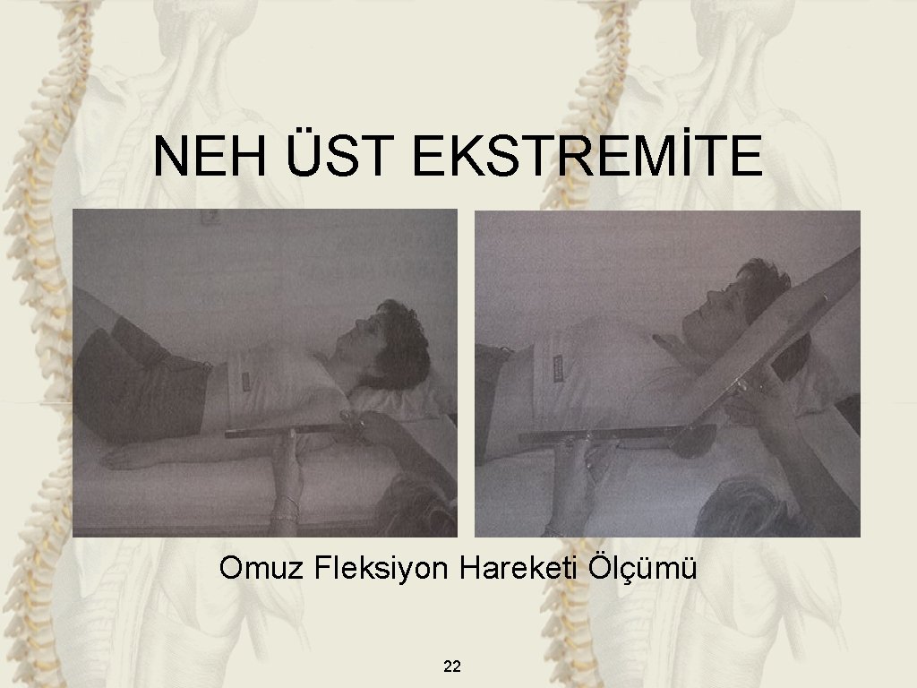 NEH ÜST EKSTREMİTE Omuz Fleksiyon Hareketi Ölçümü 22 NEH ÜST EKSTREMİTE Omuz Fleksiyon Hareketi Ölçümü 22