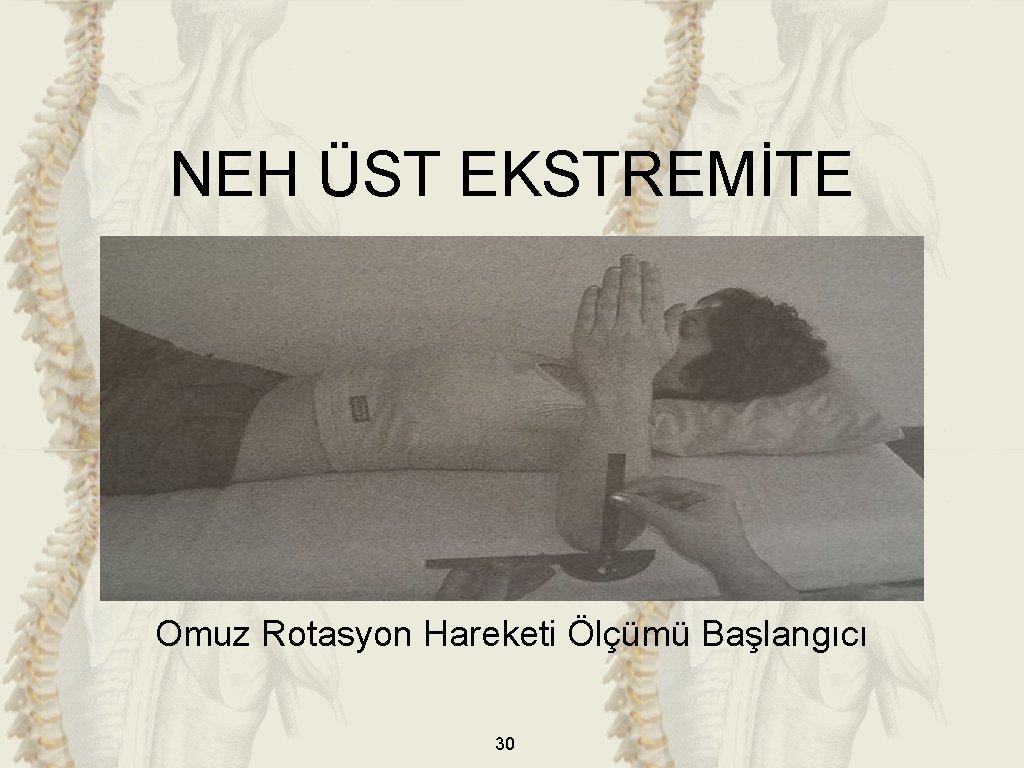 NEH ÜST EKSTREMİTE Omuz Rotasyon Hareketi Ölçümü Başlangıcı 30 NEH ÜST EKSTREMİTE Omuz Rotasyon Hareketi Ölçümü Başlangıcı 30