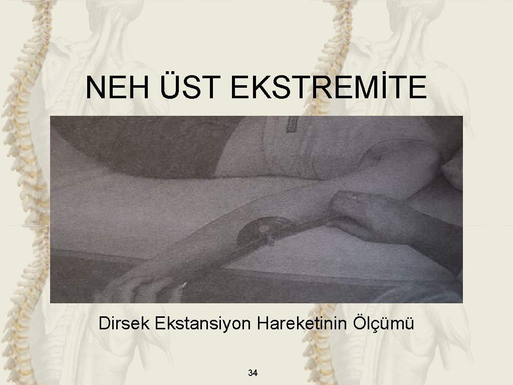 NEH ÜST EKSTREMİTE Dirsek Ekstansiyon Hareketinin Ölçümü 34 NEH ÜST EKSTREMİTE Dirsek Ekstansiyon Hareketinin Ölçümü 34