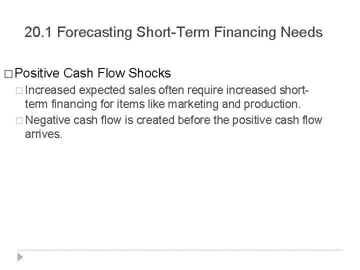 20. 1 Forecasting Short-Term Financing Needs � Positive Cash Flow Shocks � Increased expected