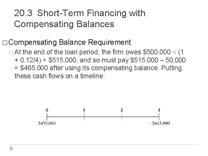 20. 3 Short-Term Financing with Compensating Balances � Compensating Balance Requirement � At the