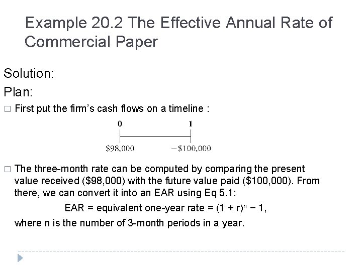 Example 20. 2 The Effective Annual Rate of Commercial Paper Solution: Plan: � First