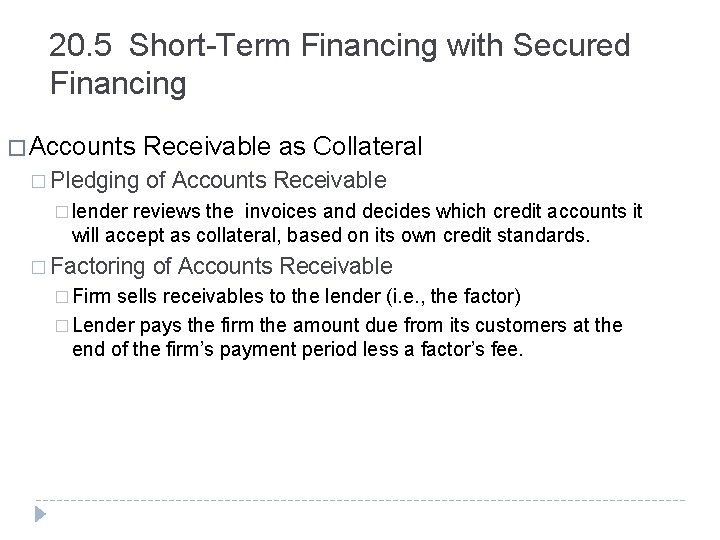 20. 5 Short-Term Financing with Secured Financing � Accounts Receivable as Collateral � Pledging