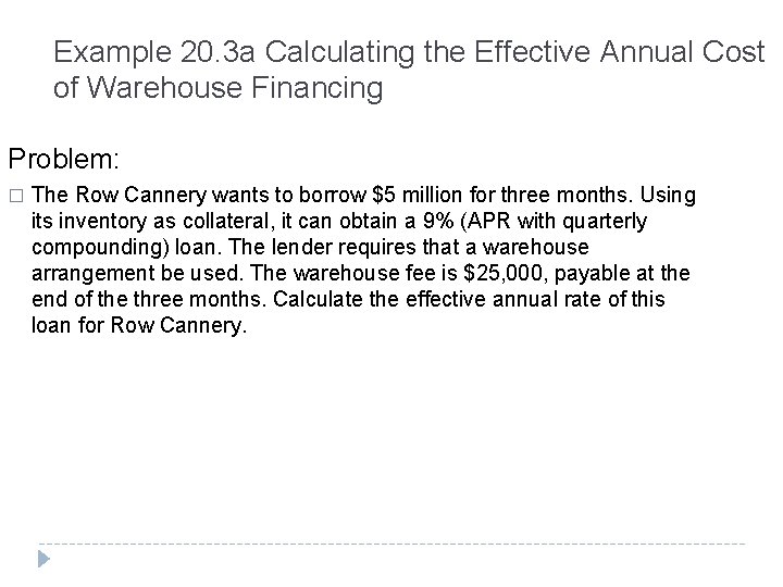 Example 20. 3 a Calculating the Effective Annual Cost of Warehouse Financing Problem: �