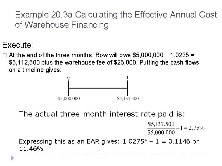 Example 20. 3 a Calculating the Effective Annual Cost of Warehouse Financing Execute: �