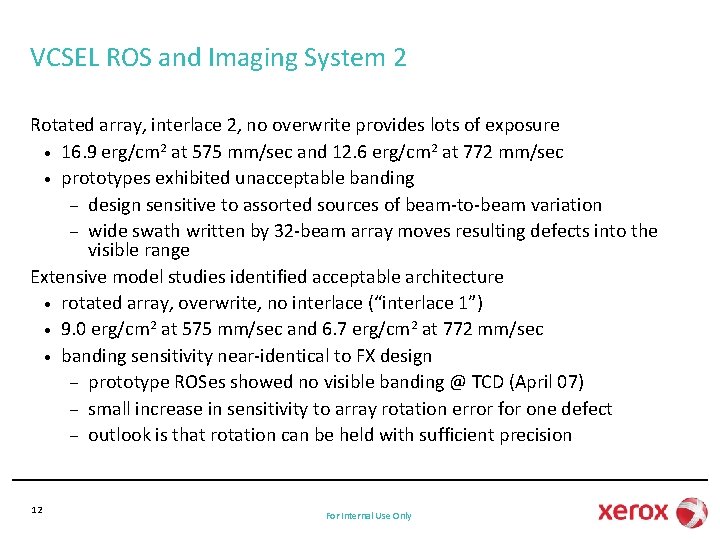 VCSEL ROS and Imaging System 2 Rotated array, interlace 2, no overwrite provides lots