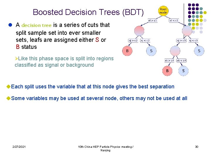 Boosted Decision Trees (BDT) l A decision tree is a series of cuts that