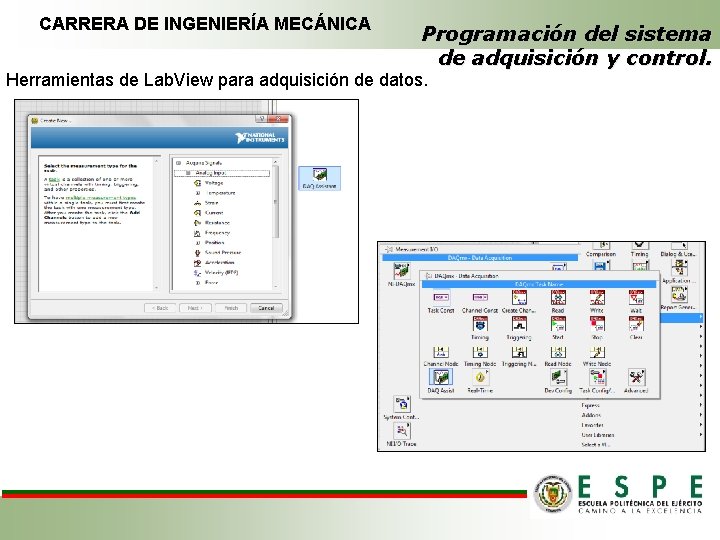 CARRERA DE INGENIERÍA MECÁNICA Programación del sistema de adquisición y control. Herramientas de Lab.