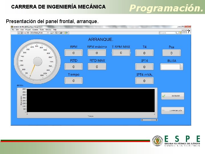 CARRERA DE INGENIERÍA MECÁNICA Presentación del panel frontal, arranque. Programación. 