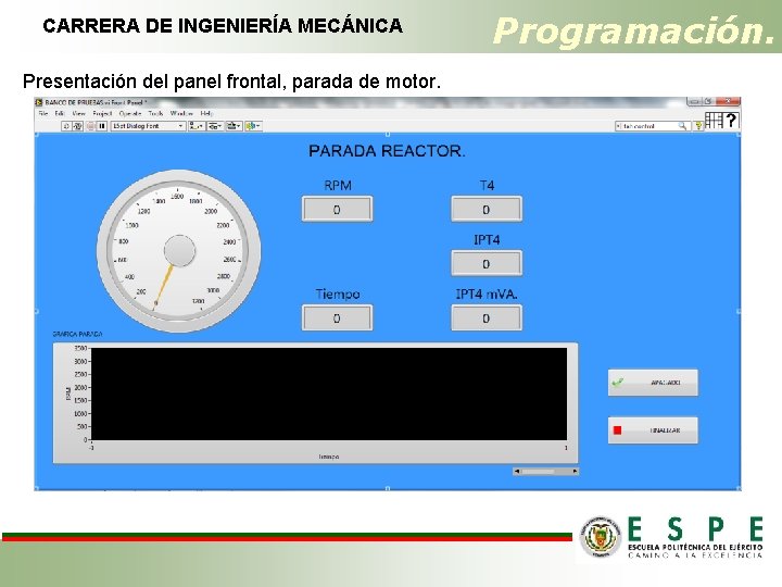 CARRERA DE INGENIERÍA MECÁNICA Presentación del panel frontal, parada de motor. Programación. 