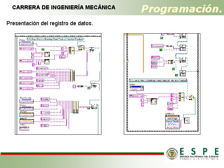 CARRERA DE INGENIERÍA MECÁNICA Presentación del registro de datos. Programación. 