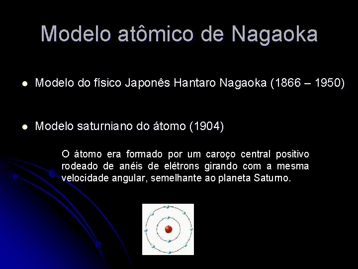 Modelo atômico de Nagaoka l Modelo do físico Japonês Hantaro Nagaoka (1866 – 1950)