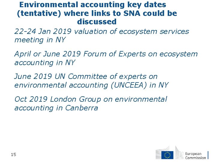 Environmental accounting key dates (tentative) where links to SNA could be discussed v 22