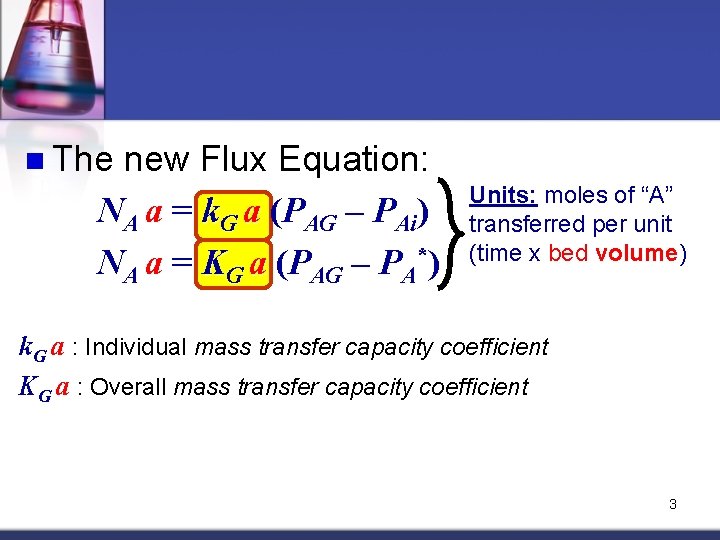 n The new Flux Equation: NA a = k. G a (PAG – PAi) n The new Flux Equation: NA a = k. G a (PAG – PAi)