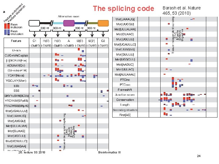 The splicing code 26. lecture SS 2018 Barash et al. Nature 465, 53 (2010) The splicing code 26. lecture SS 2018 Barash et al. Nature 465, 53 (2010)