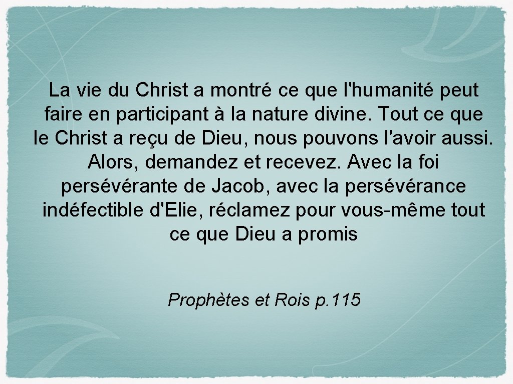 La vie du Christ a montré ce que l'humanité peut faire en participant à