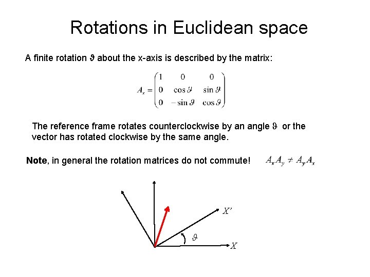 Rotations in Euclidean space A finite rotation ϑ about the x-axis is described by